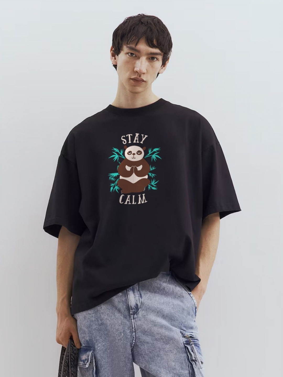 TOGS & TERRE Animal Graphic Printed Drop-Shoulder Sleeves Cotton Oversized T-shirt