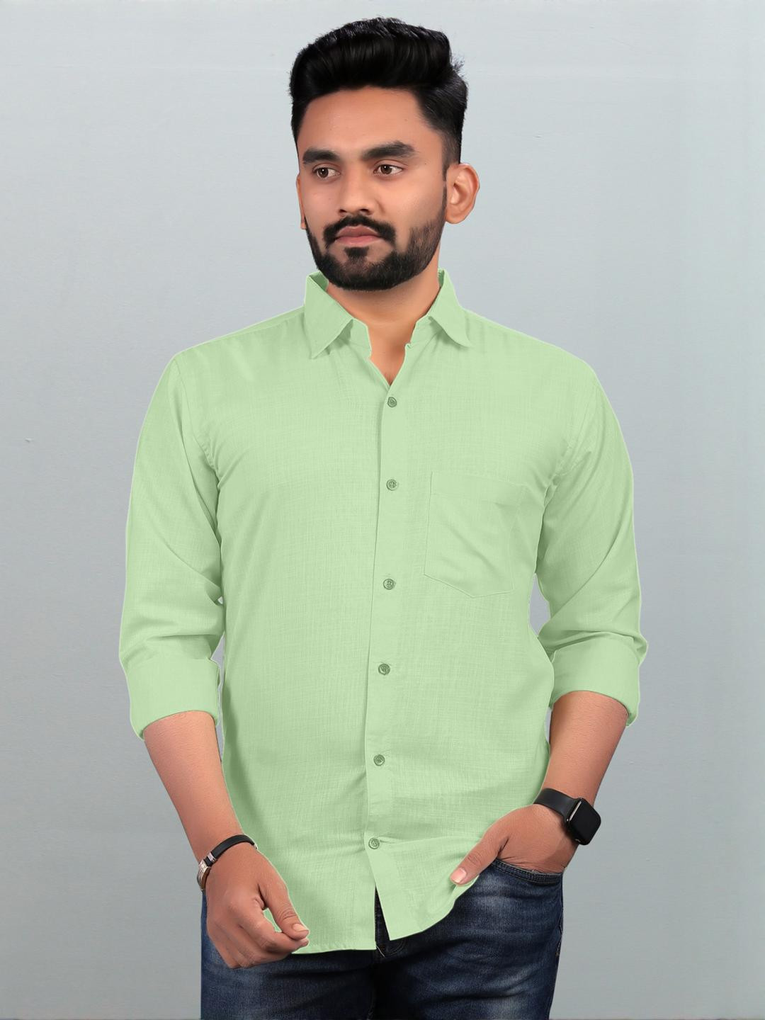 Eleni Trendz Men Green Cotton Casual Shirts