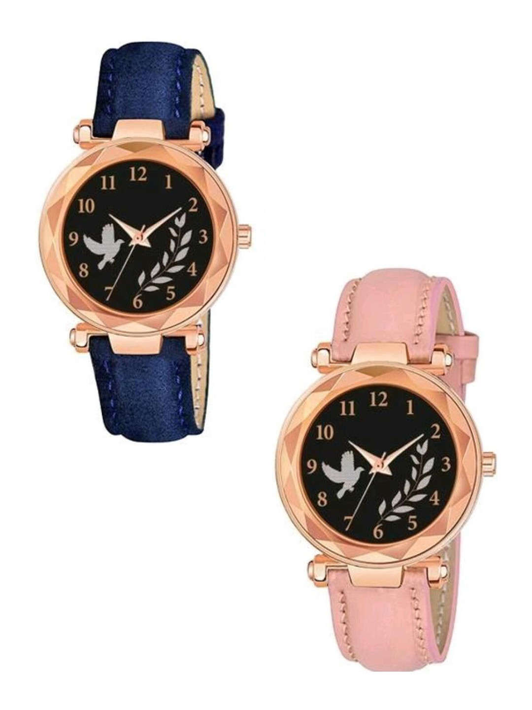 Miss Perfect Women Pack Of 2 Embellished Dial&Leather Textured Strap Analogue Watch Cvv315