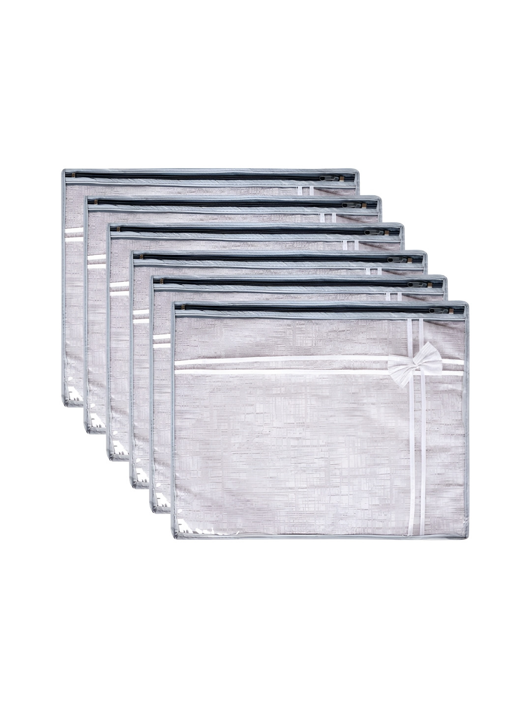 Aura Grey And White 6 Pieces Bow Jute Printed Top Visible Window Packing Storage Bags