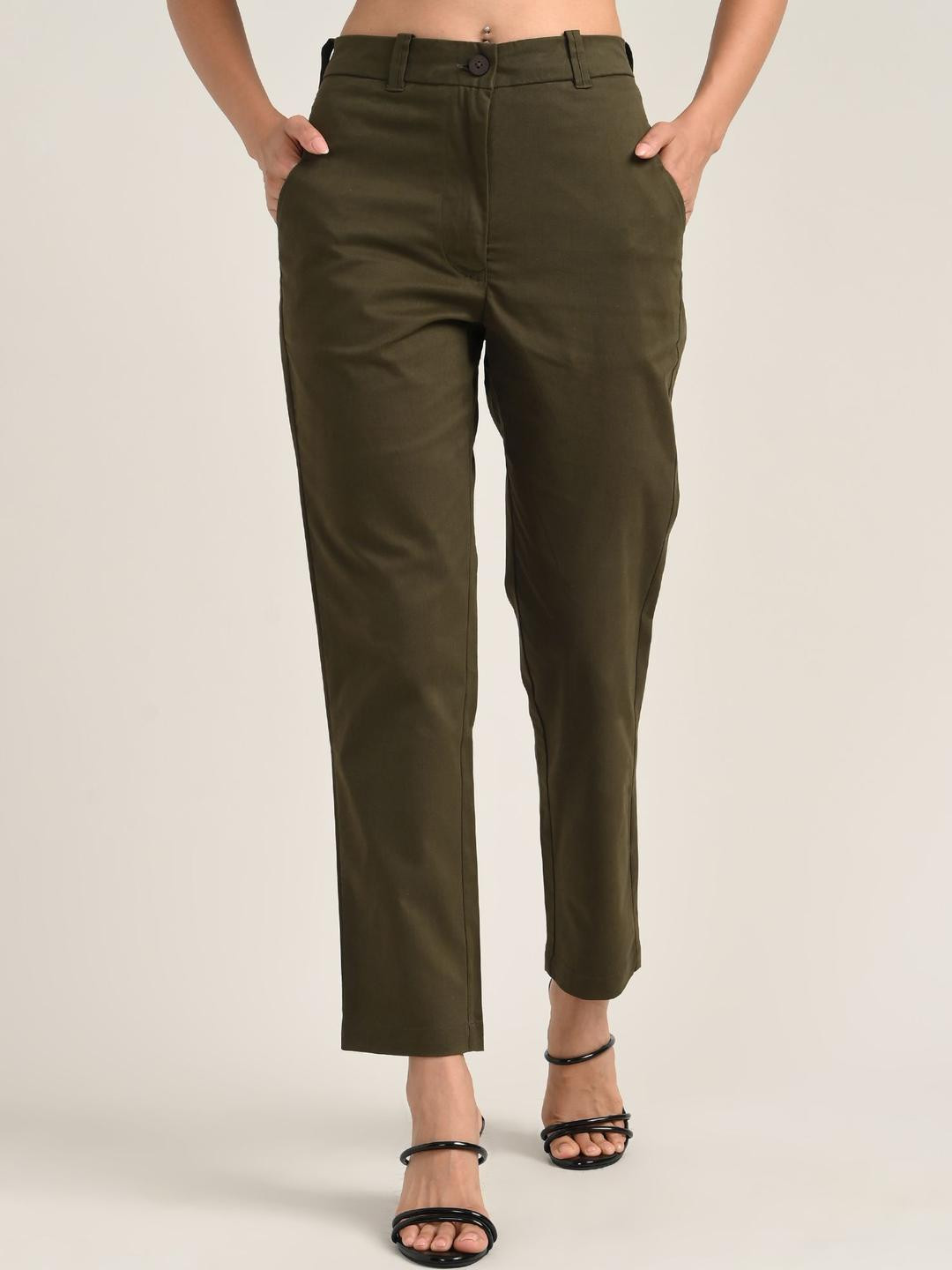 Saltpetre Women Olive Flat Front Straight Leg Chinos