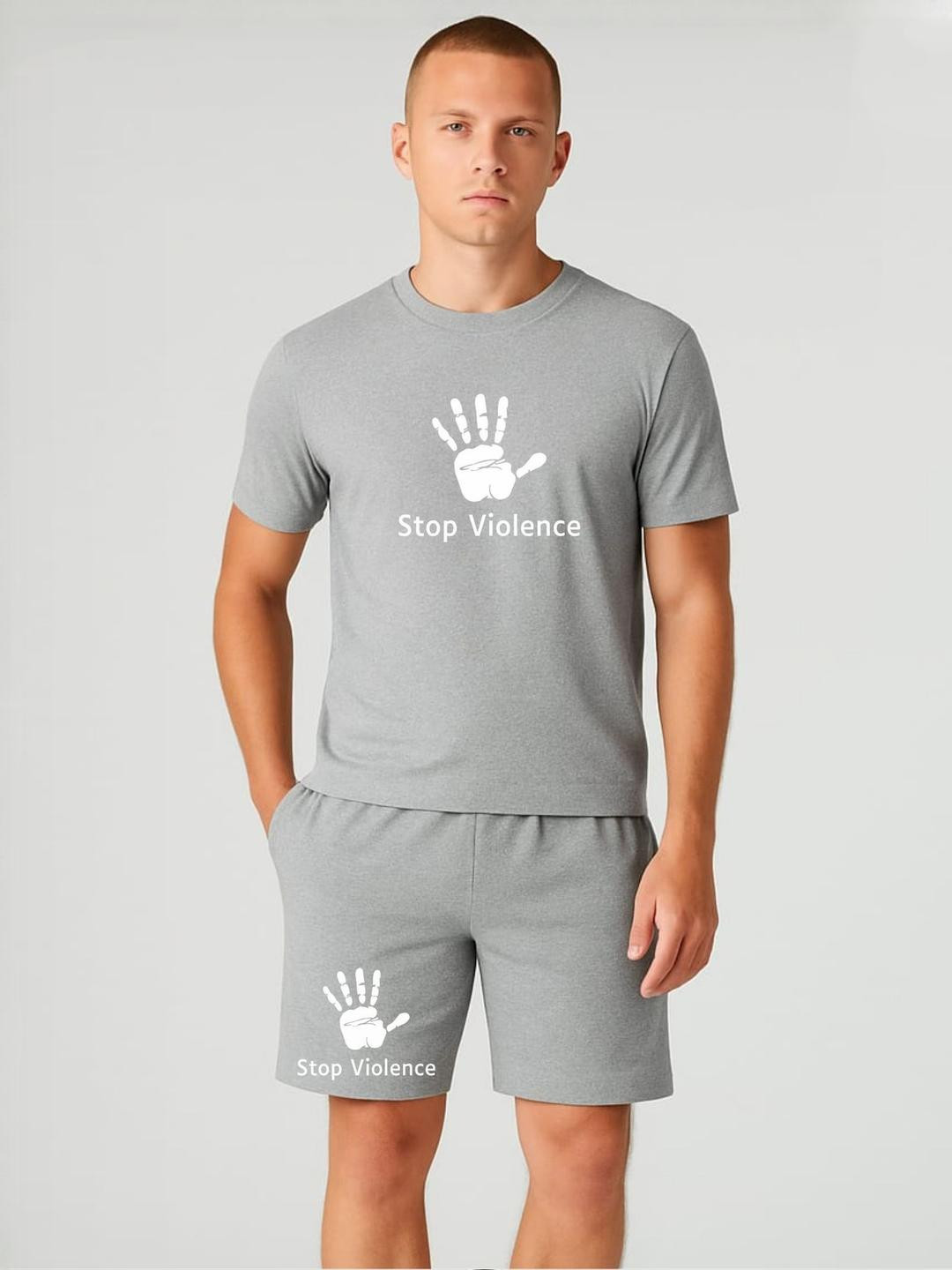 FABSTIEVE Stop Violence Printed Round Neck T-Shirt With Shorts Co-Ords