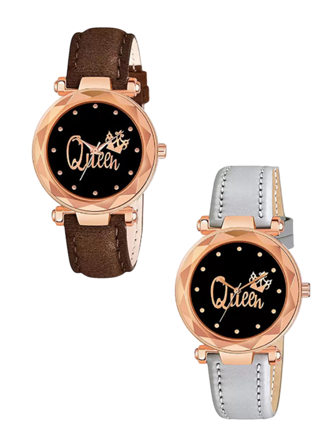 Miss Perfect Women Pack Of 2 Dial & Leather Textured Straps Analogue Watches DF34