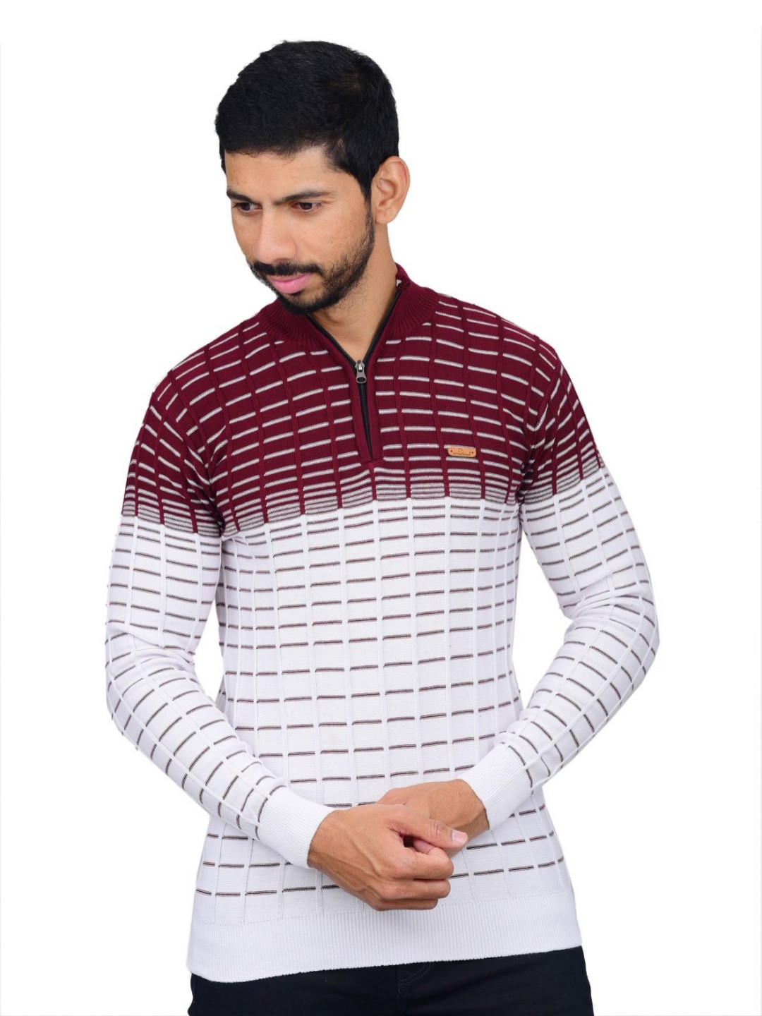 COTTON AVENUE Men Geometric Printed High Neck Cotton T-shirt