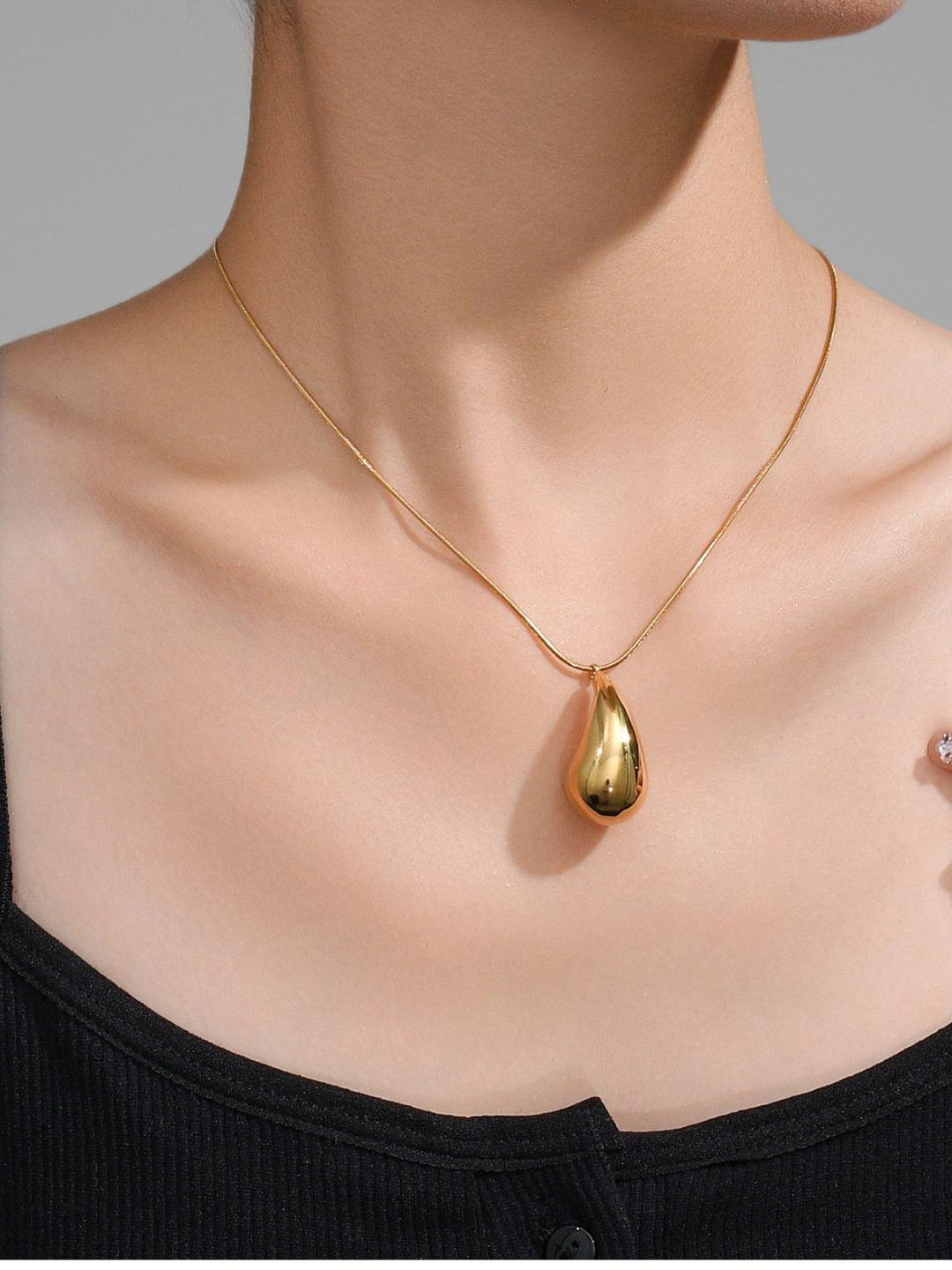 SZN Women Gold Plated Stainless Steel Water Drop Casual Minimal Pendant Necklace