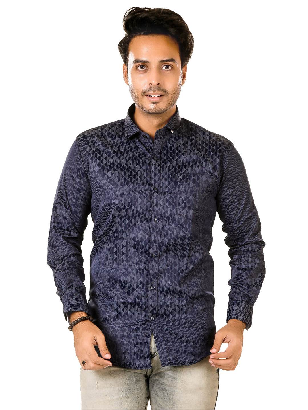 LUXURY BY LAMIS Textured Spread Collar Long Sleeves Shirt