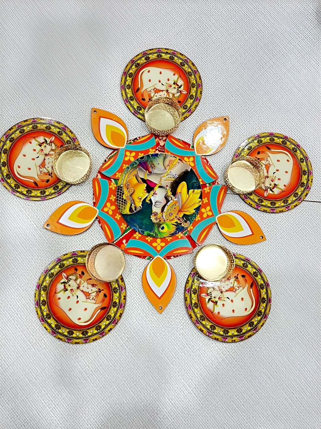 Sellplus Yellow & Orange Printed Radha Krishna Rangoli Set