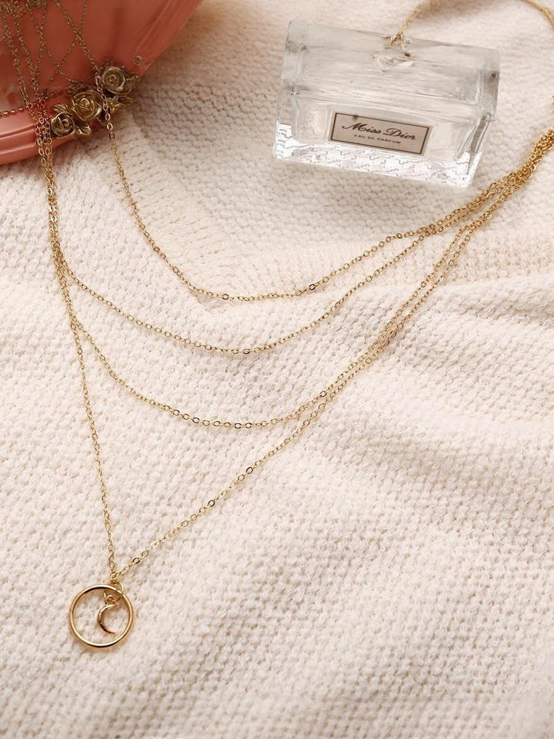 DressBerry Multi Layered Gold-Plated Circle With Moon Pendant