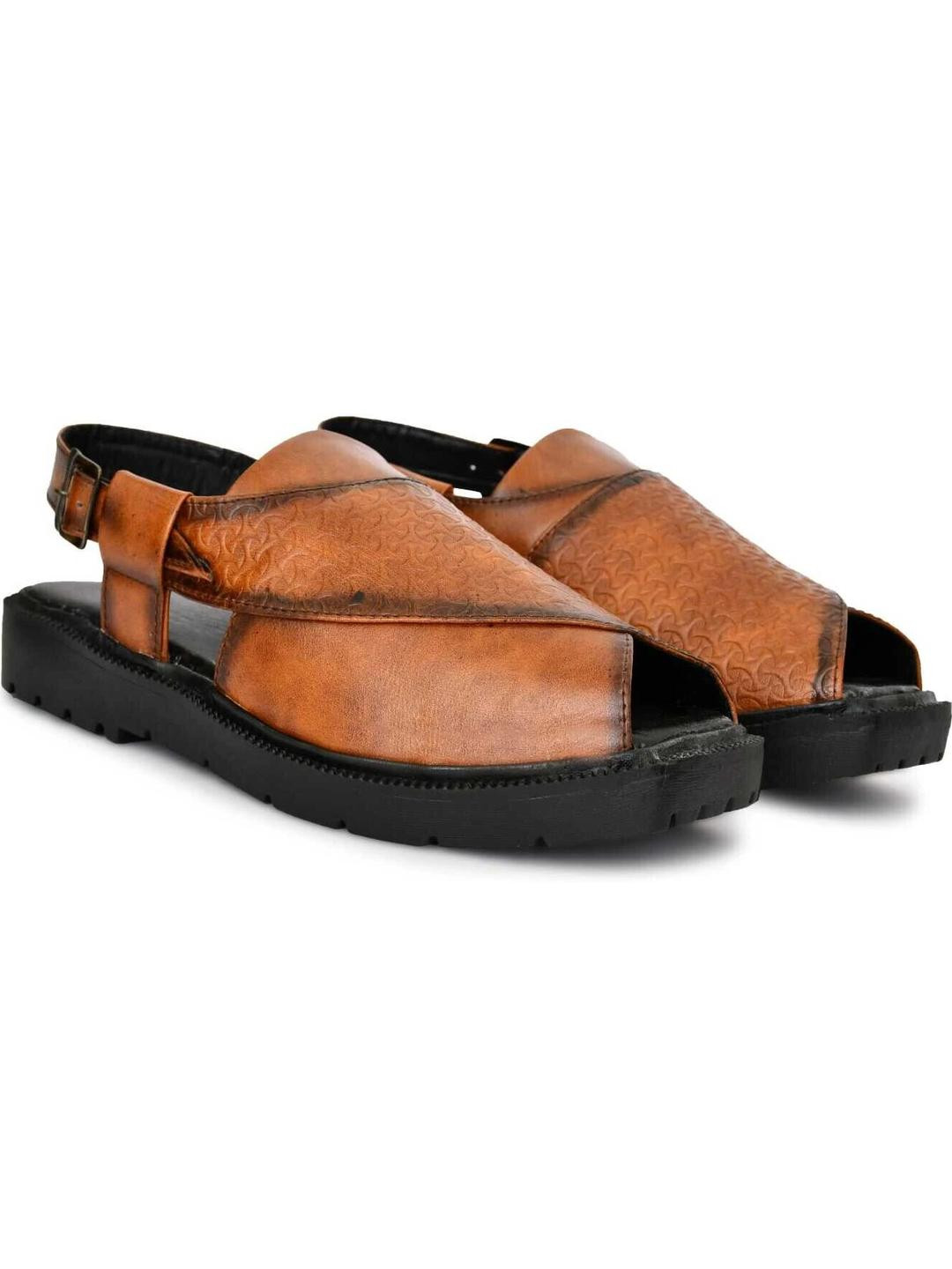 VATELIO Men Tan Synthetic Leather Buckle Casual Sandals
