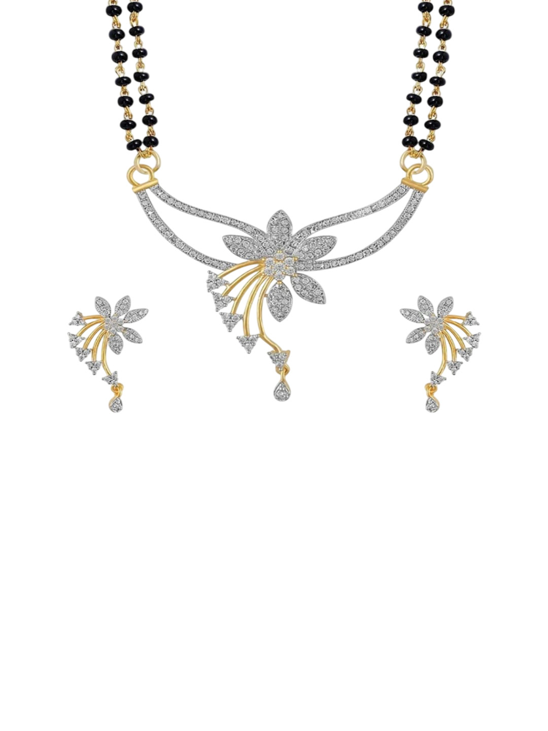 Sansik Artificial Stones Studded & Beaded Mangalsutra With Earrings