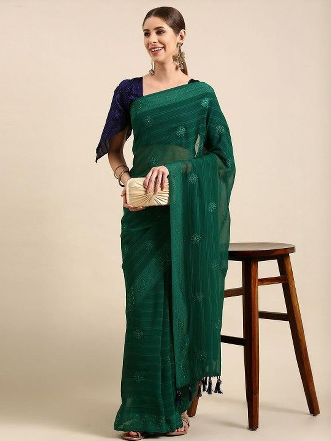 KARAGIRI Green Georgette Saree With Blouse Piece