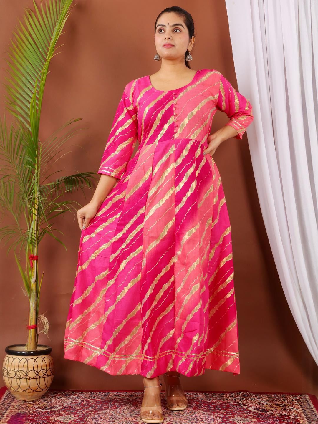 PARTH STYL FASHION Women Pink Cotton Anarkali Kurtas