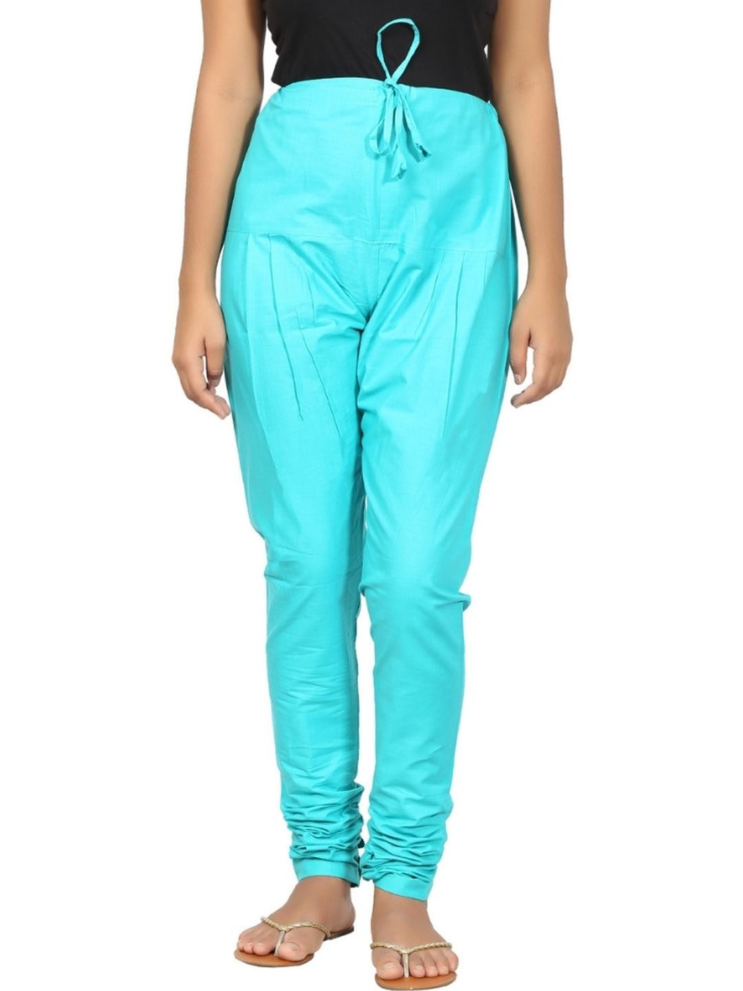 Happy Bunny Women Turquoise Blue Straight Fit Cotton Solid Casual Salwar Gathering Pant