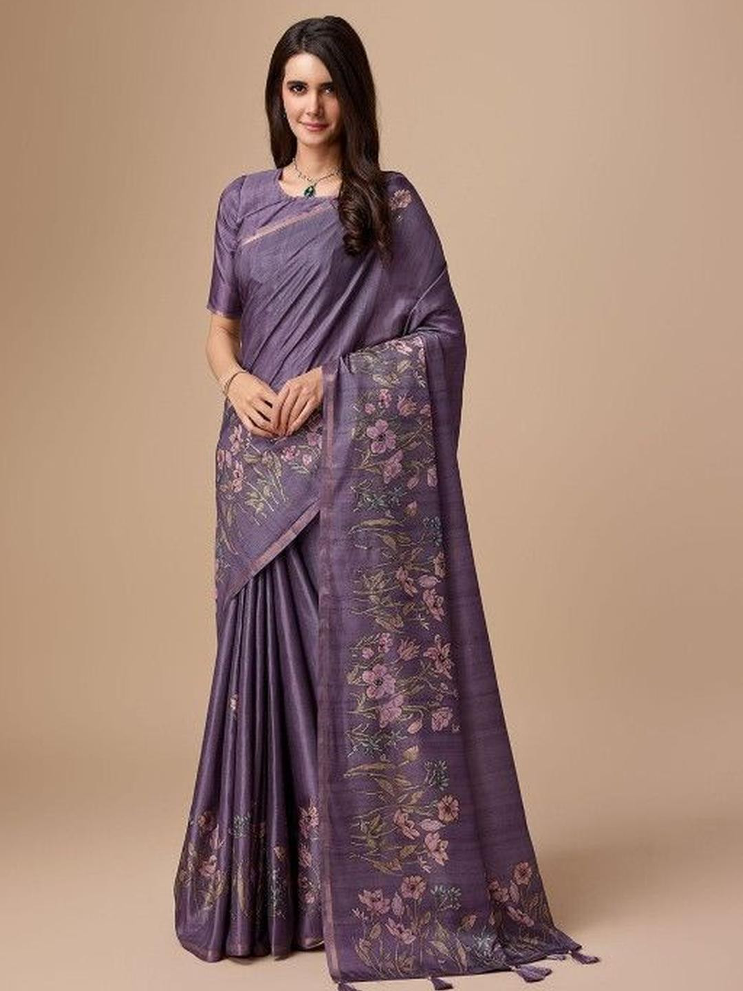 KARAGIRI Purple Pure Viscose Silk Saree With Blouse Piece