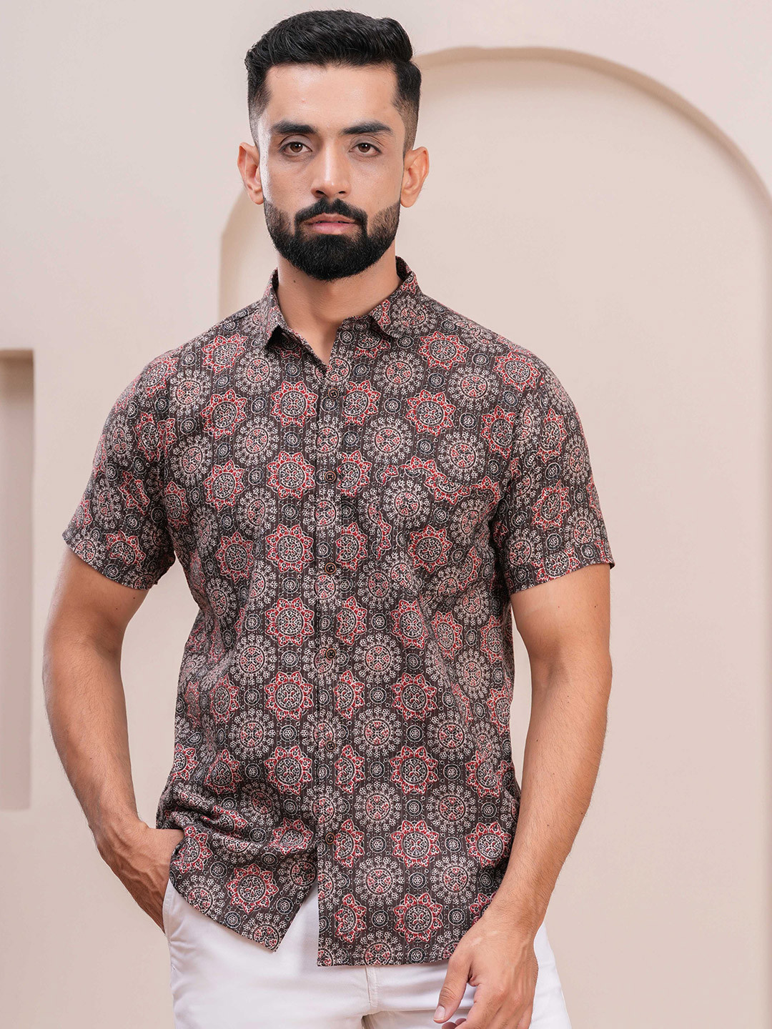 JAHIDA COMFORT WITH STYLE Comfort Printed Short Sleeves Cotton Shirt