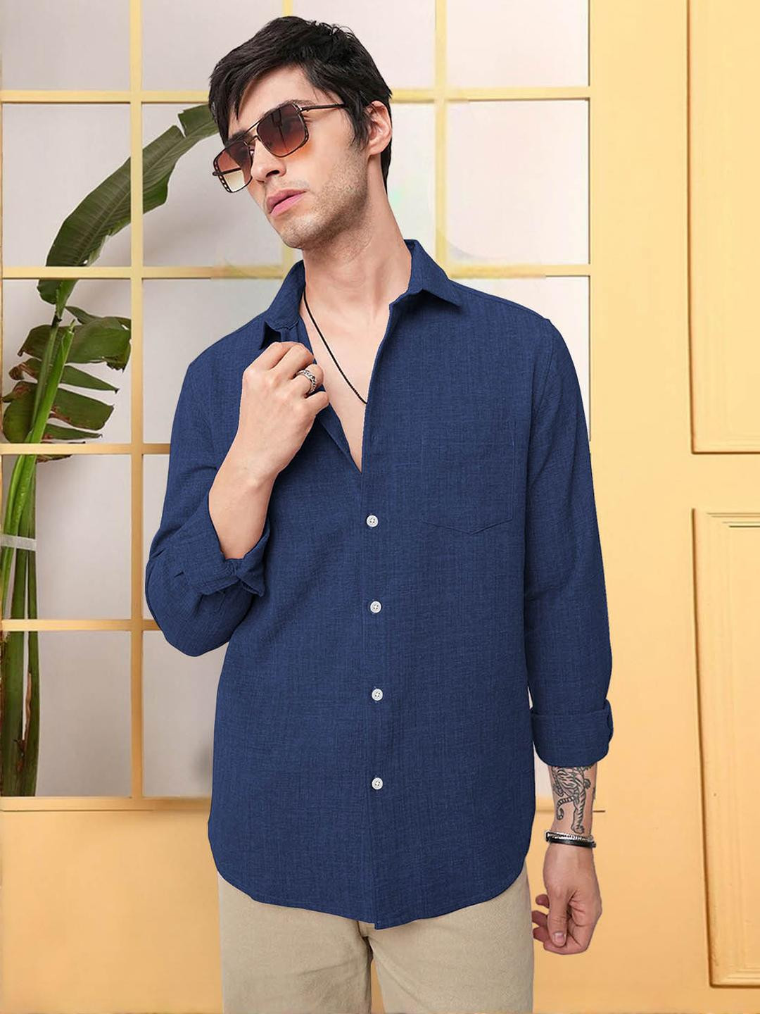 Moda Rapido Men Blue Polyester Casual Shirts