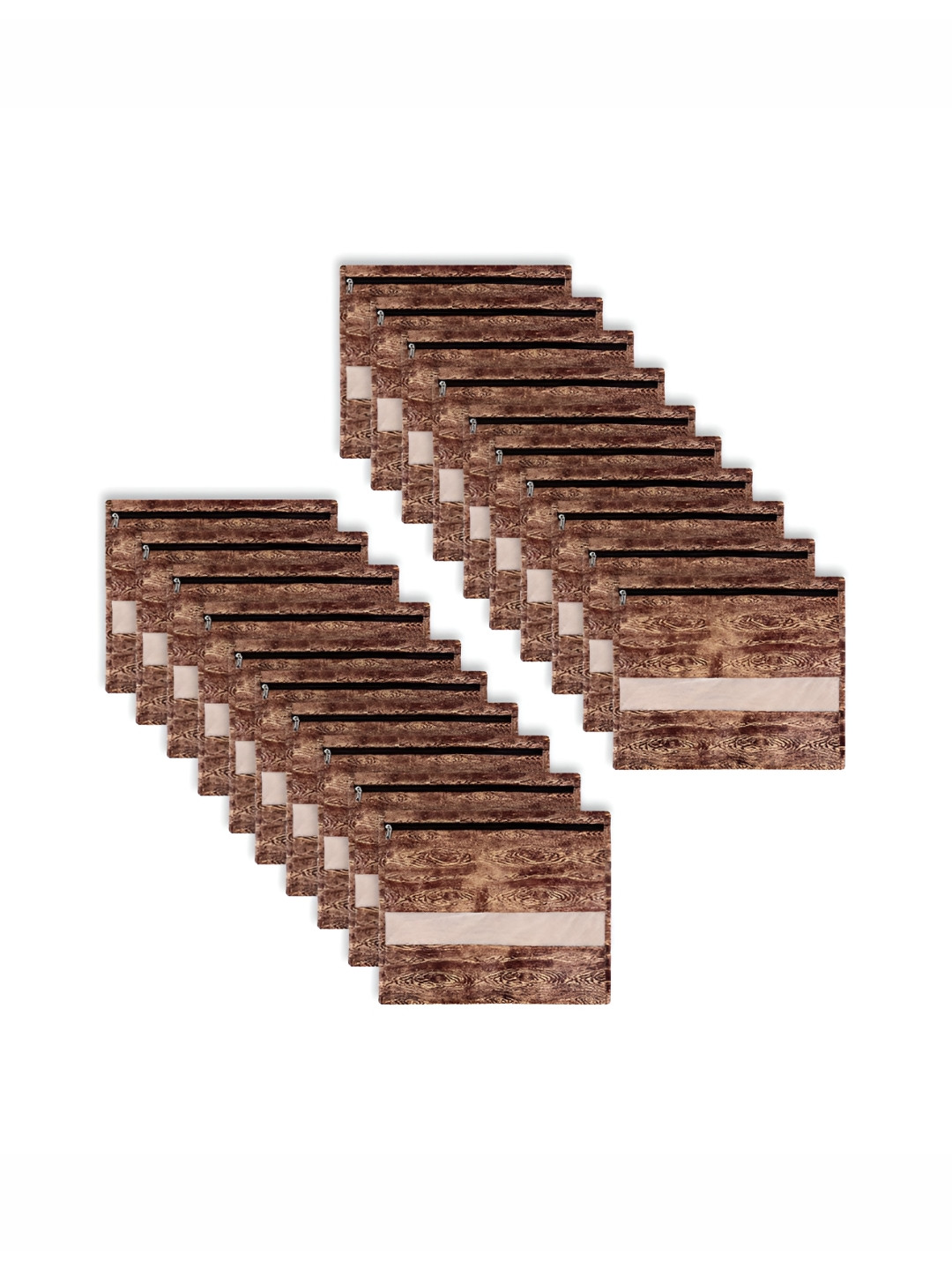 Aura Brown & Cream Colored 20 Pieces Printed Single Saree Bags Organisers