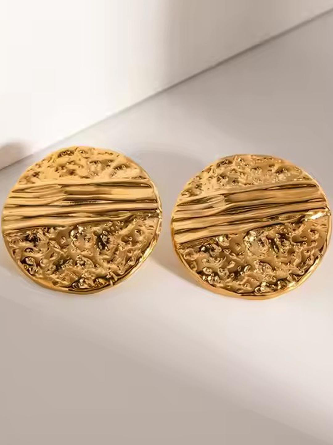 VAGHBHATT Gold Textured Round Statement Stud Earrings