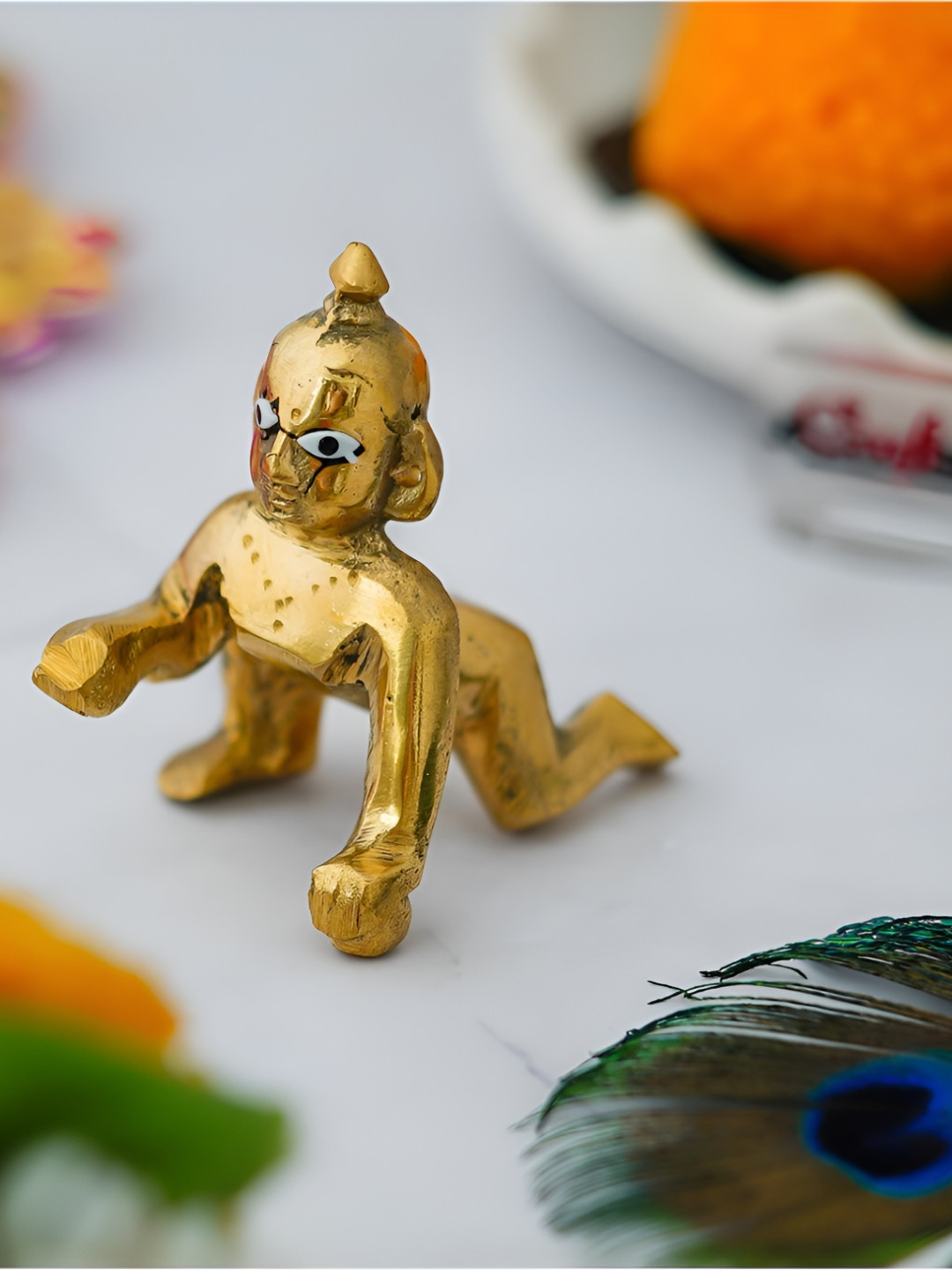 eCraftIndia Beige Brass Laddu Gopal Murti Little Bal Krishna Idol