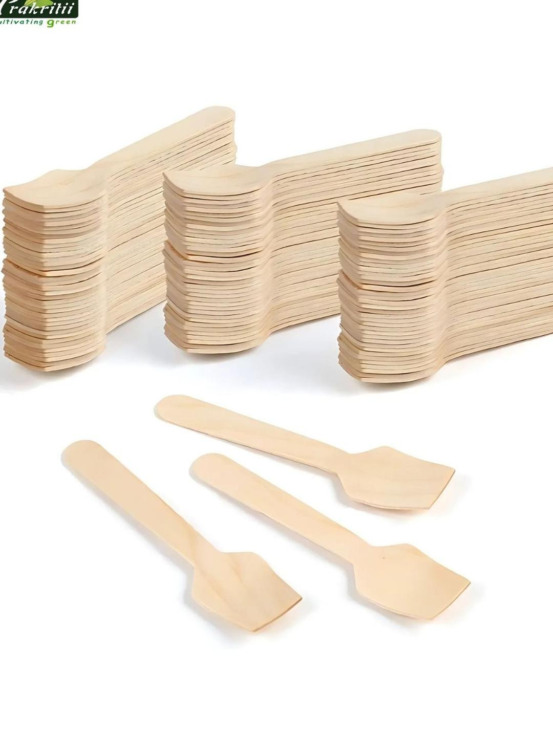 Prakritii Beige 100 Pcs Wooden Cutlery Set