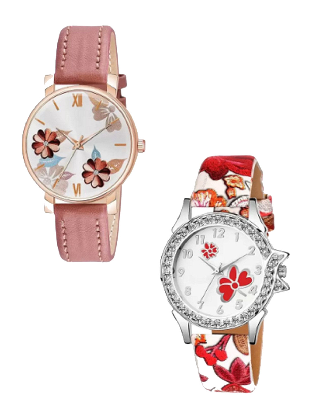 Miss Perfect Women Pack of 2 Printed Dial & Leather Straps Analogue Watch LJ251