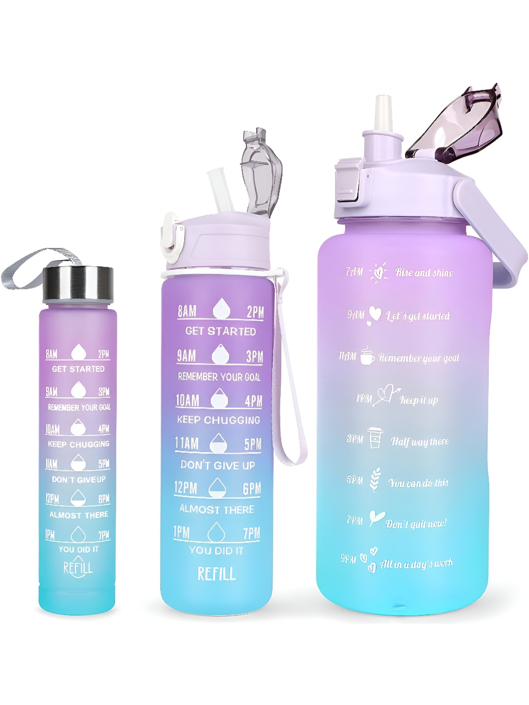 Virtuous Purple & White 3 Pieces Plastic Printed Water Bottles