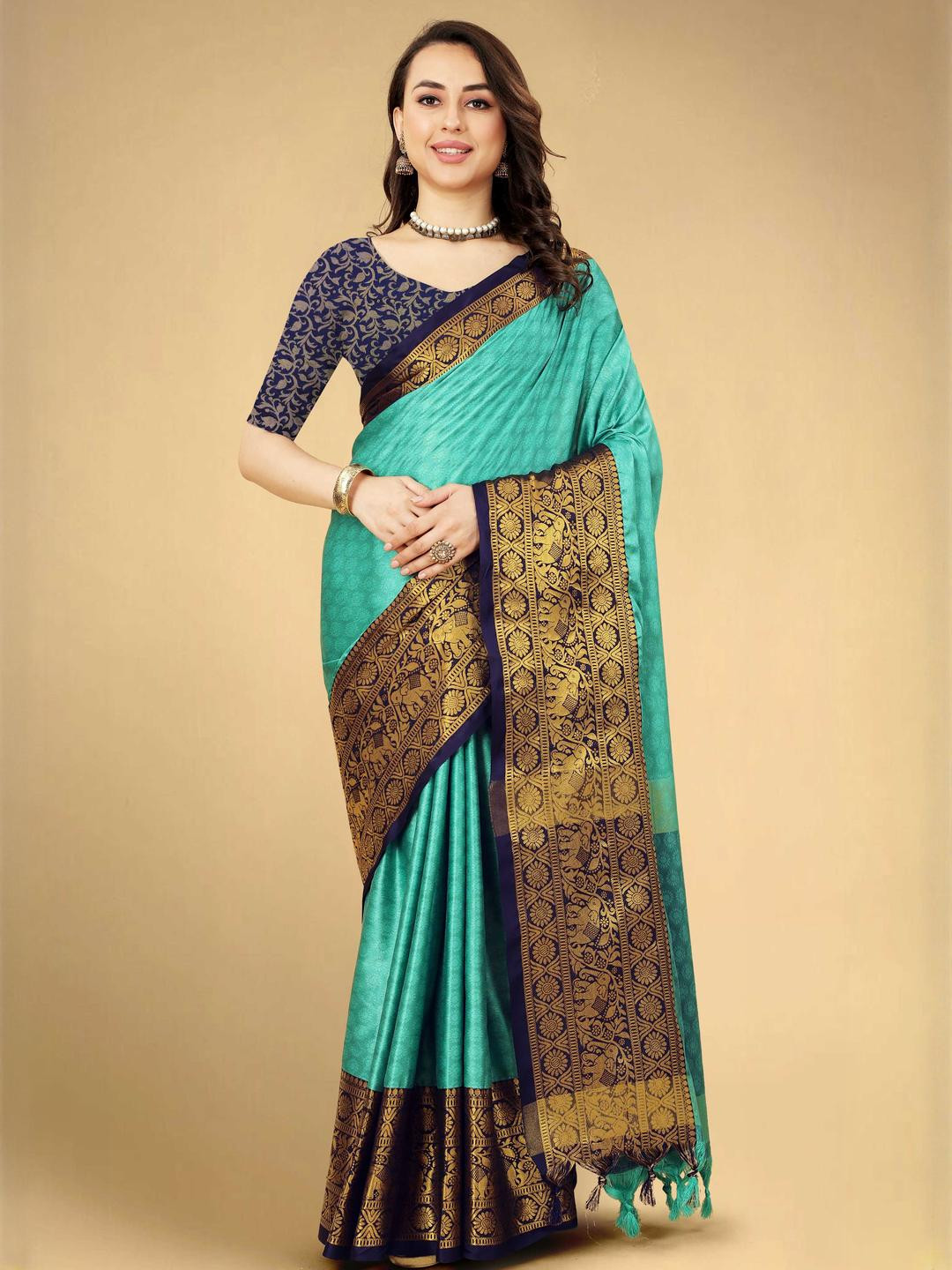 KALINI Blue Silk Cotton Banarasi Sarees