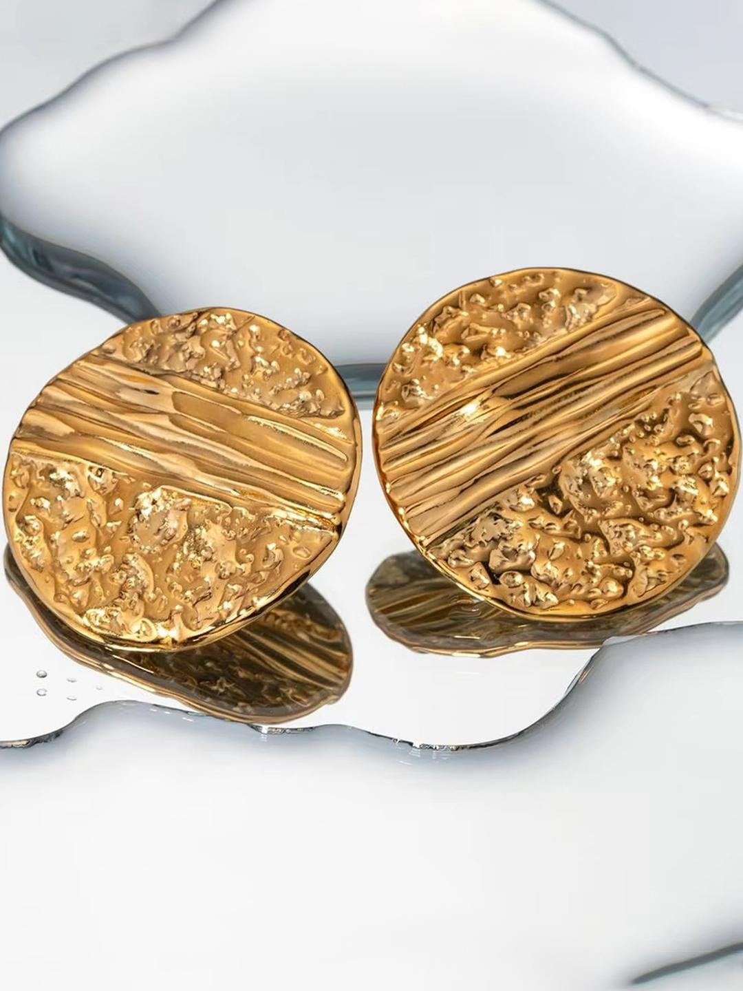 VAGHBHATT Women Gold-Plated Textured Round Statement Stud Earrings