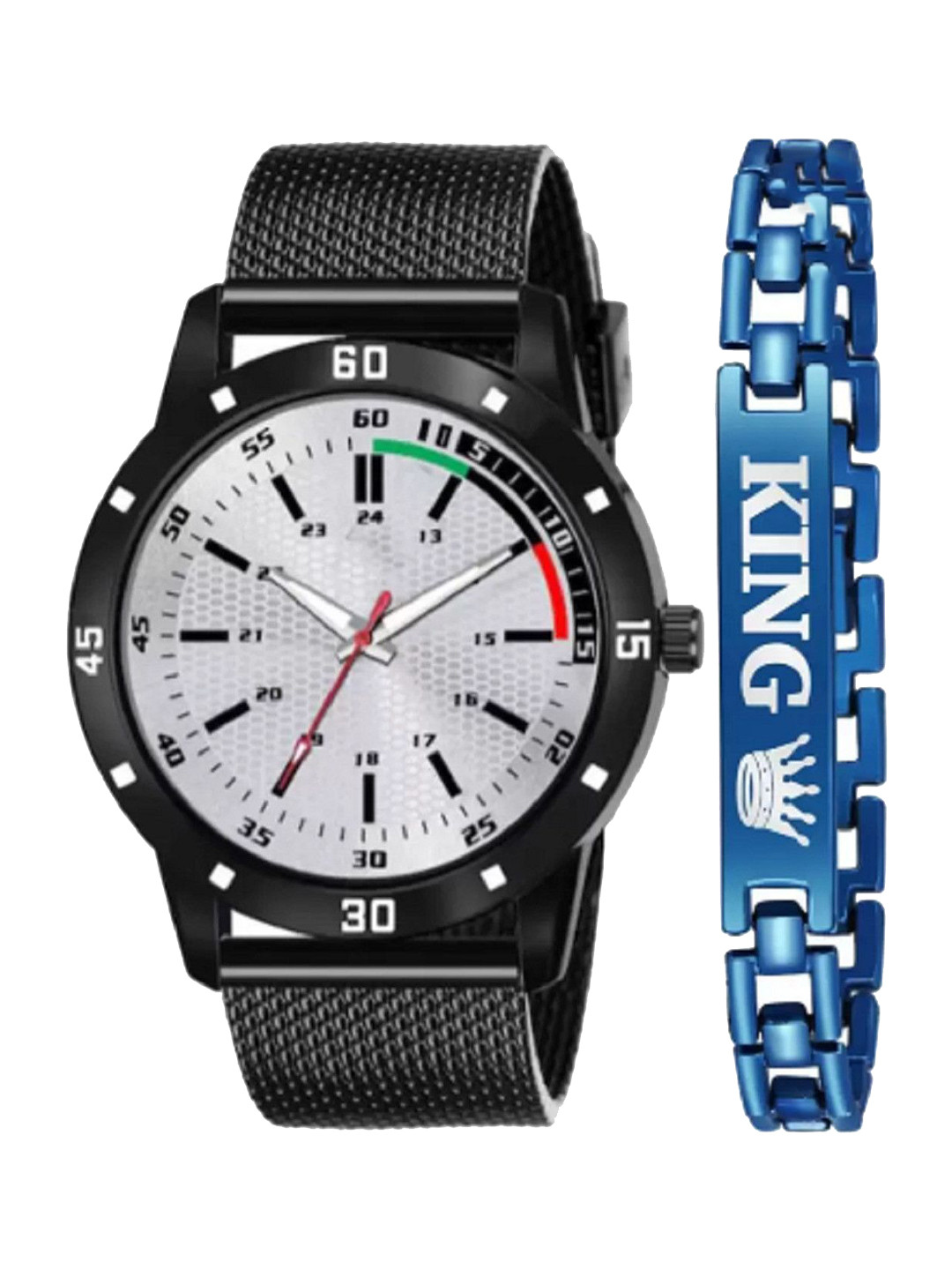 Miss Perfect Men Round Dial & Textured Straps Analogue Watch And A Bacelet LJ406