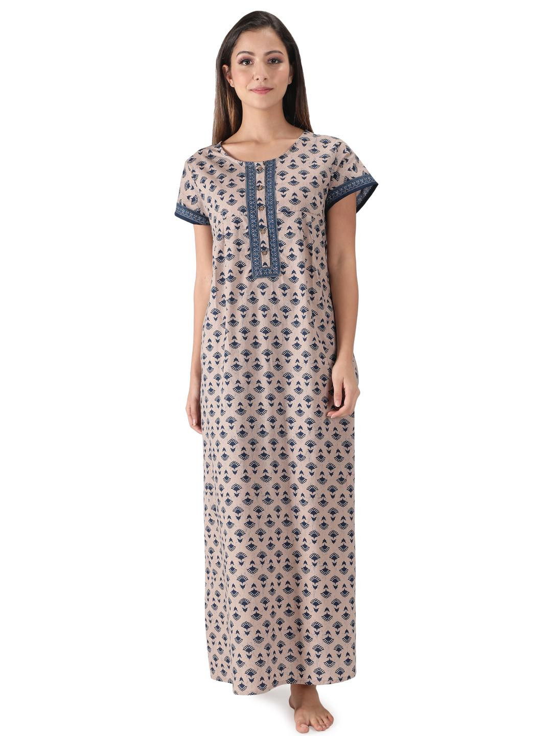 Nihsamah Women Cotton Printed Maxi Nightdress