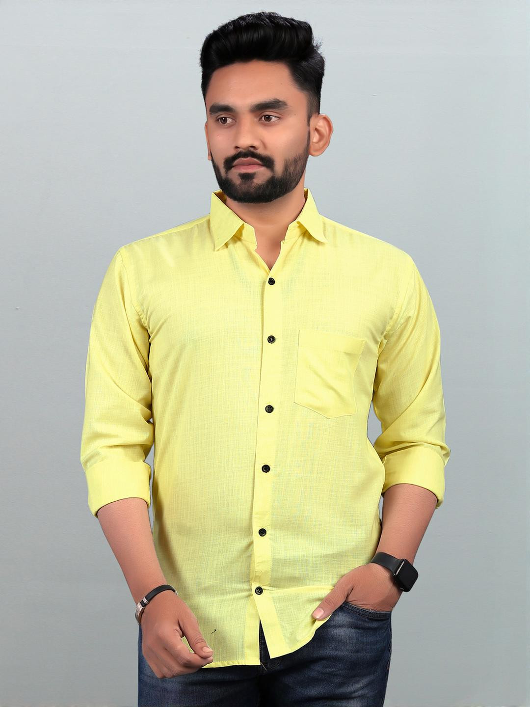 Eleni Trendz Men Yellow Cotton Casual Shirts