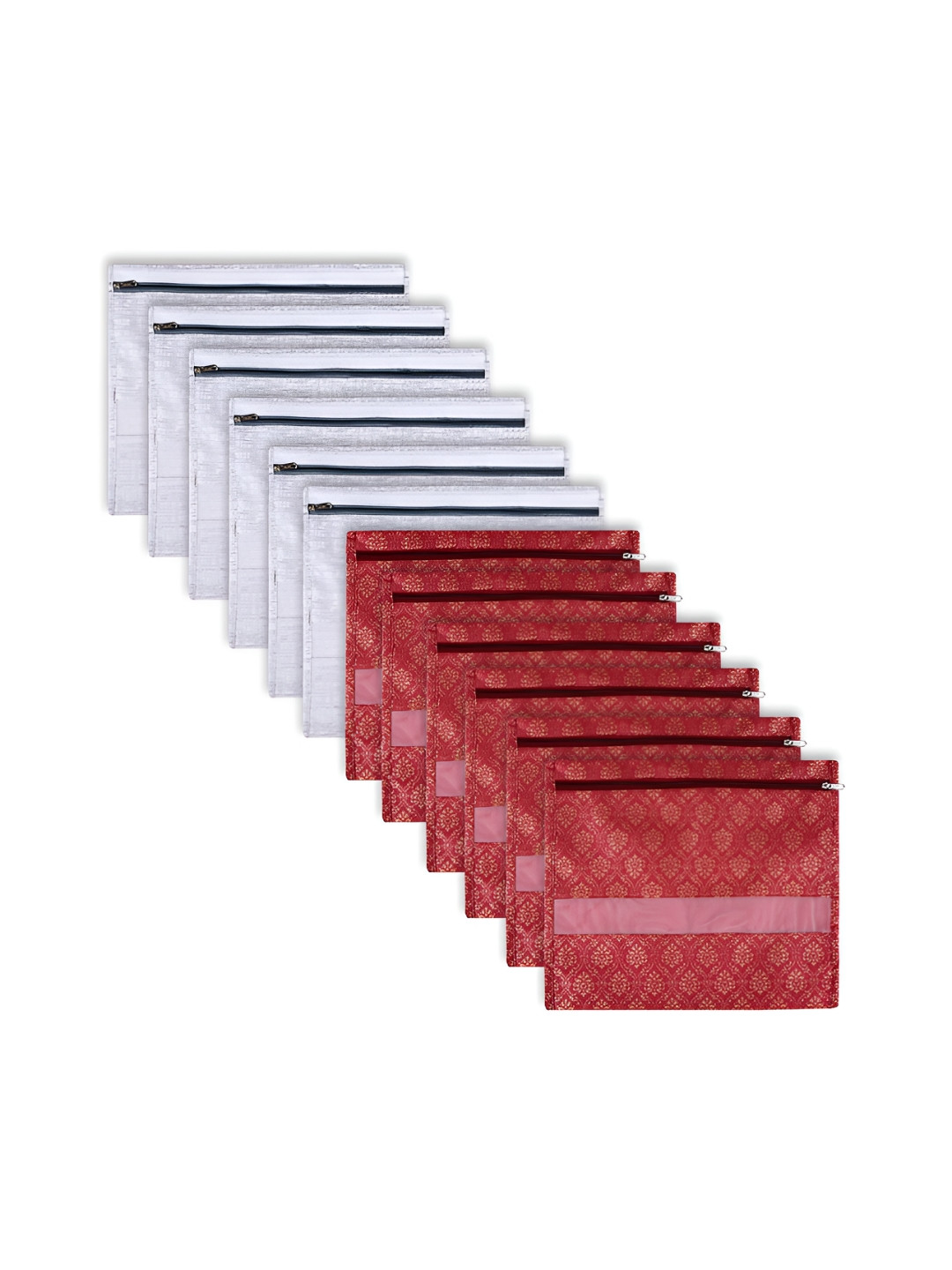 Aura Grey And Maroon 12 Pieces Non-Woven Printed Single Saree Clothes Bags