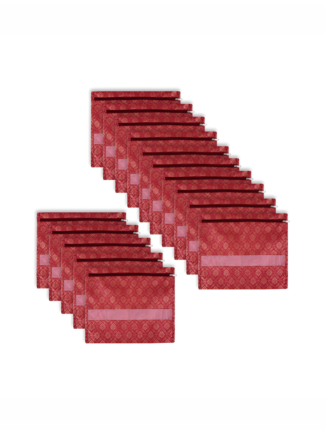 Aura Maroon 15 Pieces Ethnic Motifs Printed Drawer Saree Clothes Bag Organisers