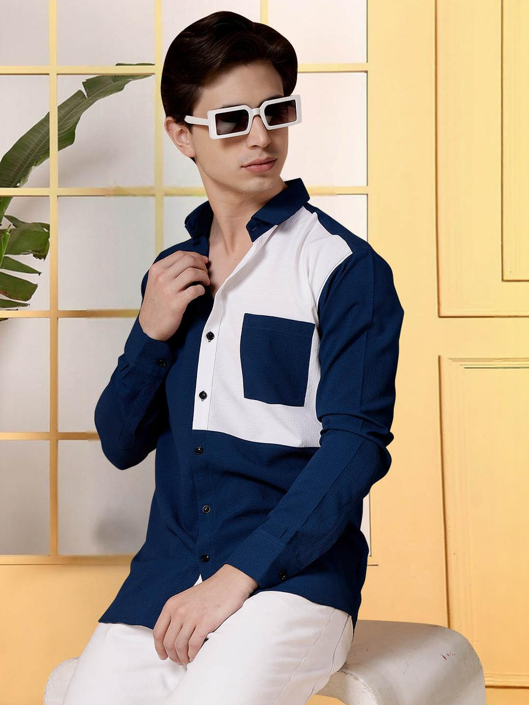 Moda Rapido Men Navy Blue Polycotton Casual Shirts