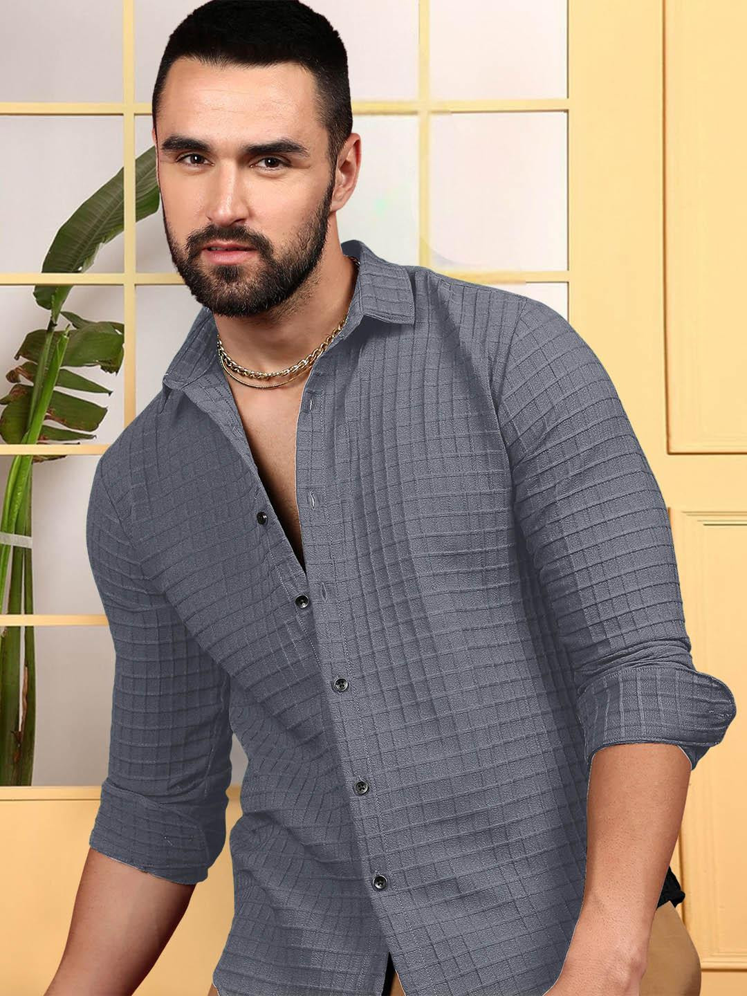 Moda Rapido Men Grey Polyester Casual Shirts