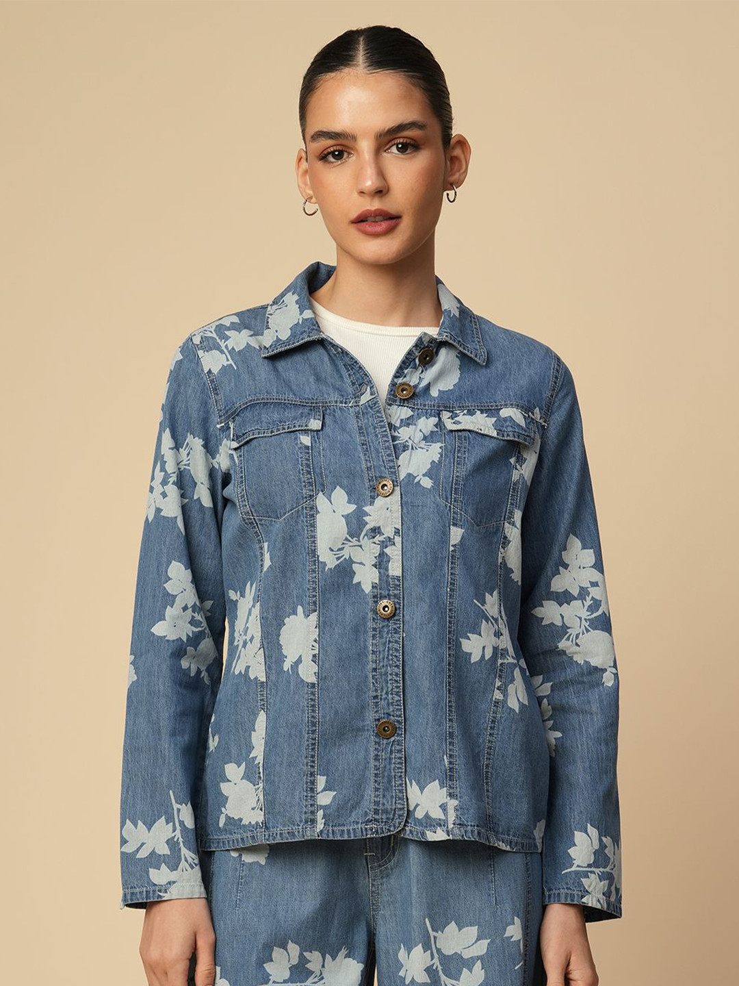 Chemistry Women Floral Printed Pure Cotton Casual Shacket