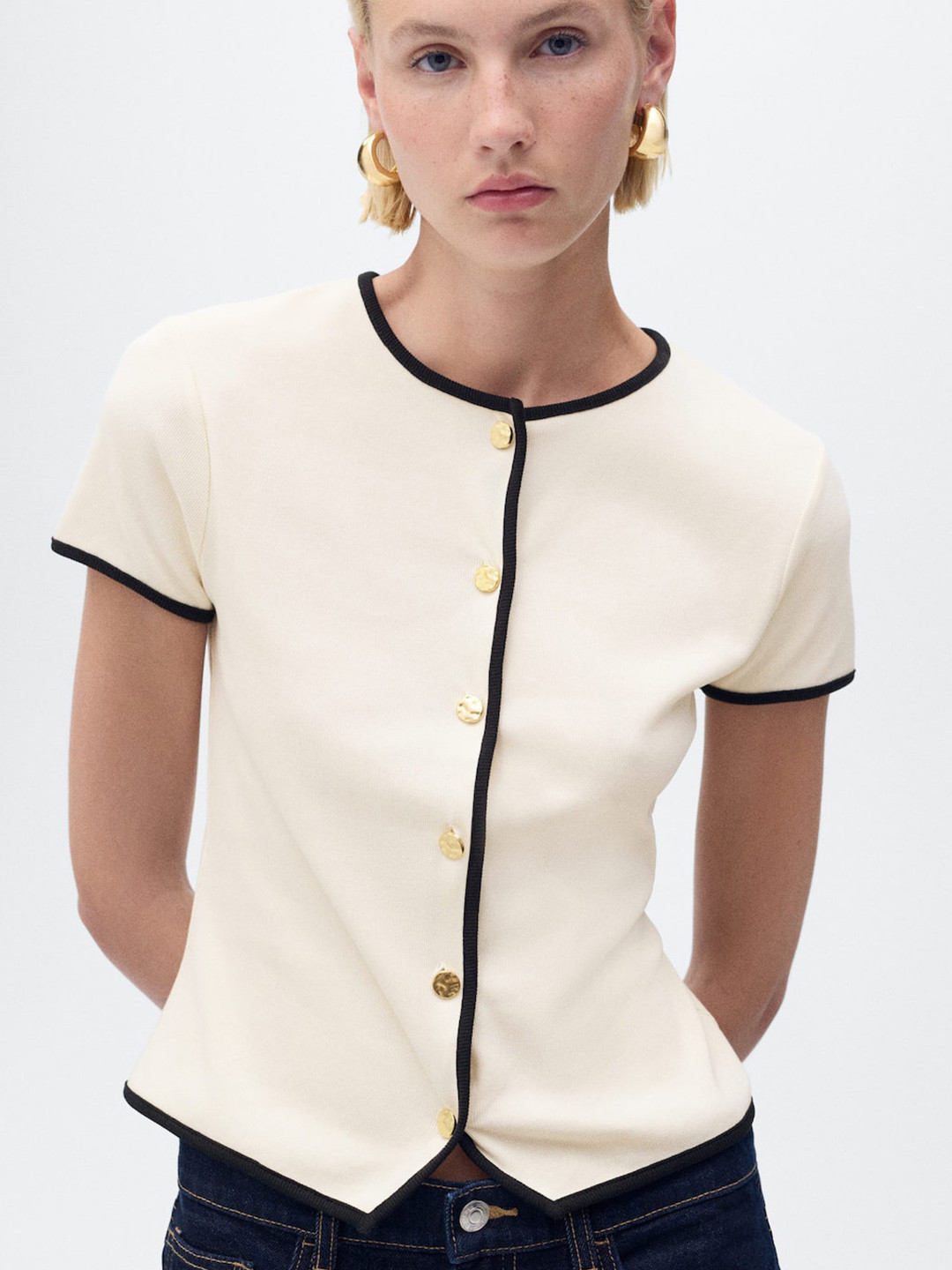 MANGO Contrasting Trim Top