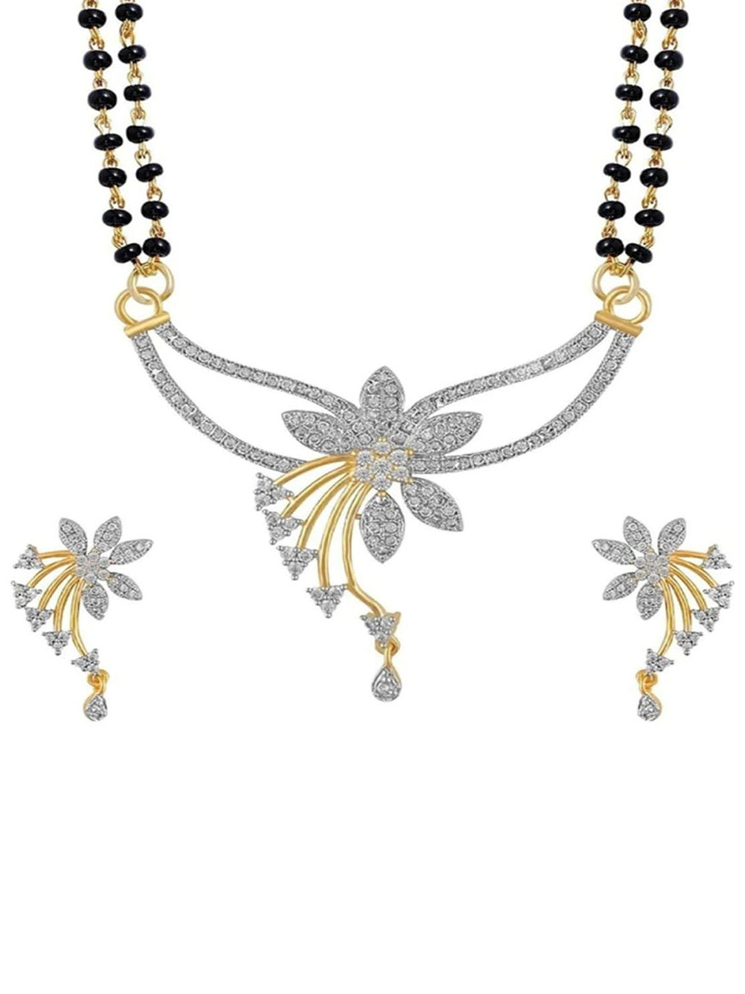 Riyasales Artificial Stones Studded & Beaded Mangalsutra With Earrings