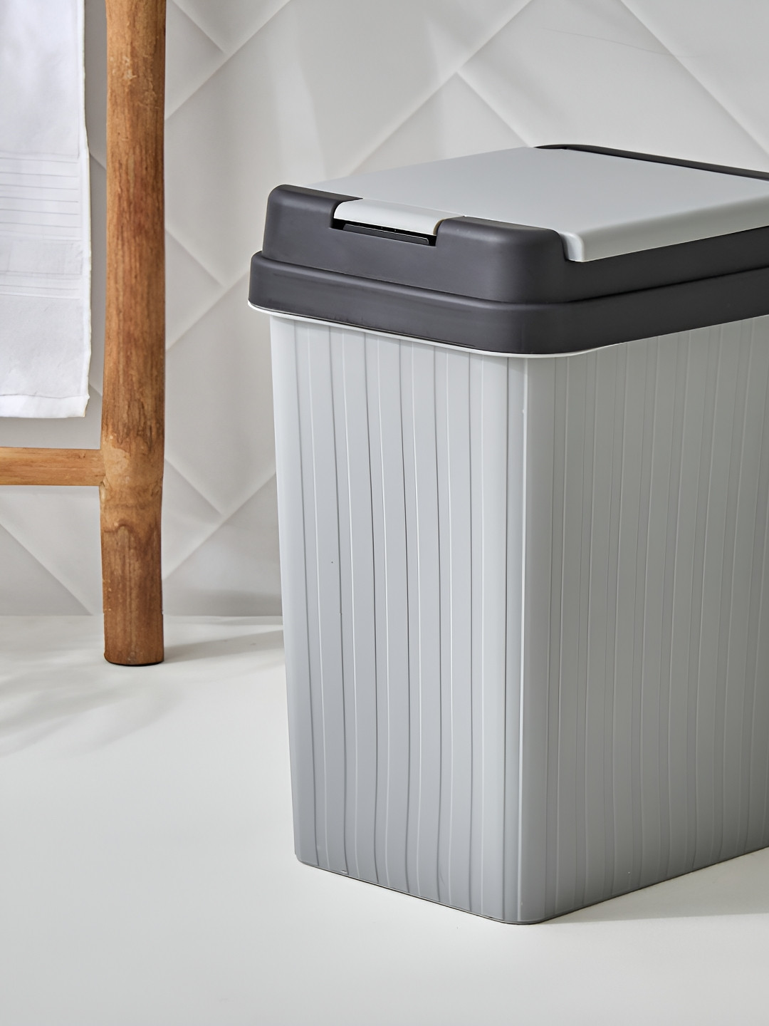 Home Centre Sedona Mirage Grey & Black Flip Up Lid Waste Bin - 13L