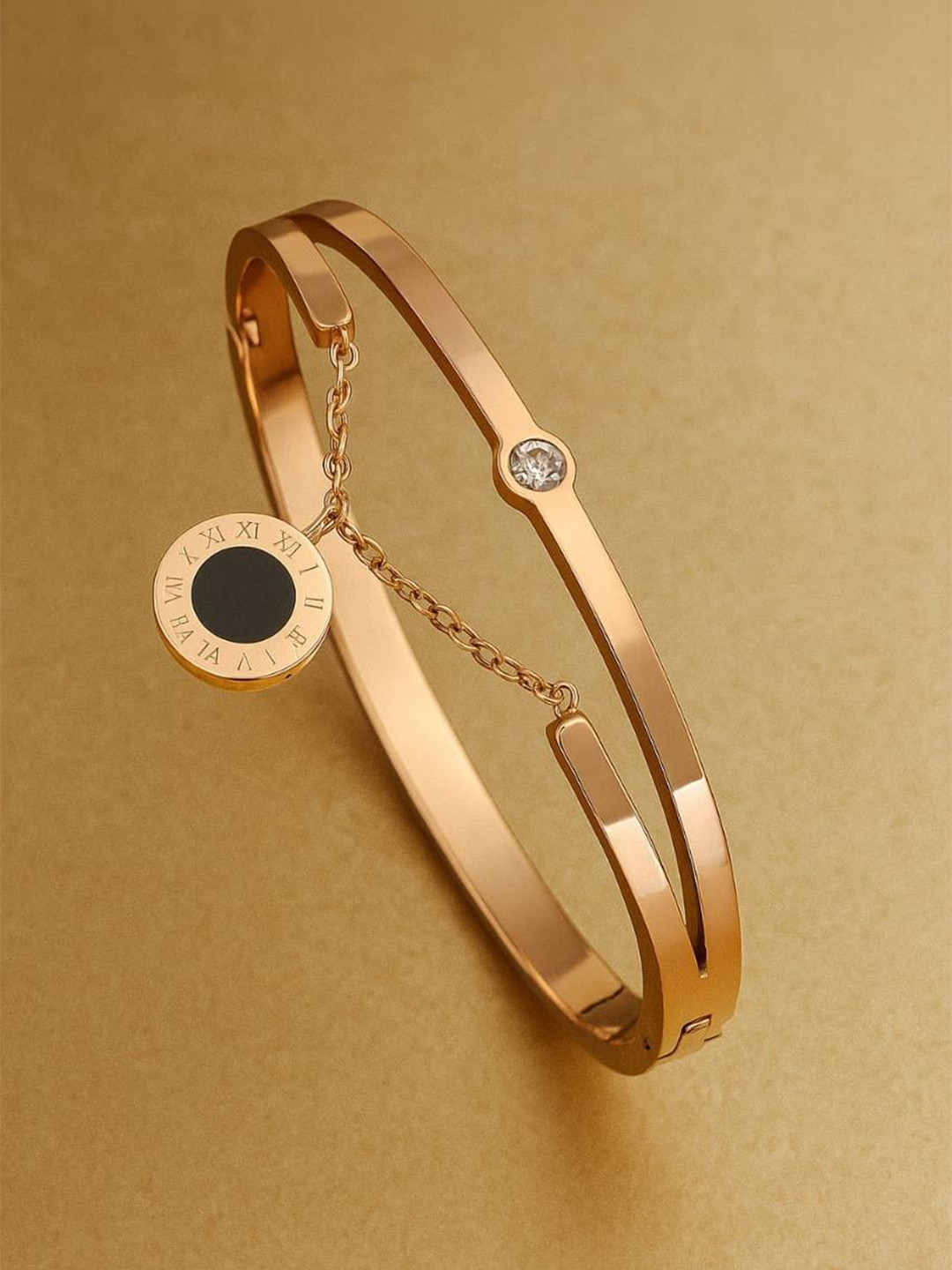 SV FANCY BANGLES Stainless Steel Rose Gold Plated Rhinestone Studded Bangle Style Bracelet