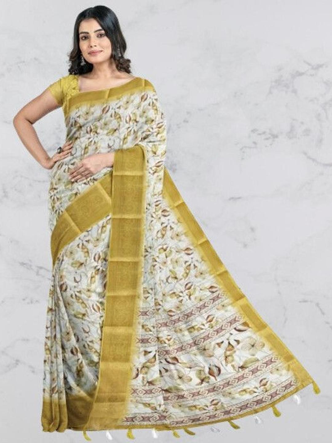 SSHAGUN LIFESTYLE Floral Printed Zari Bandhani Saree