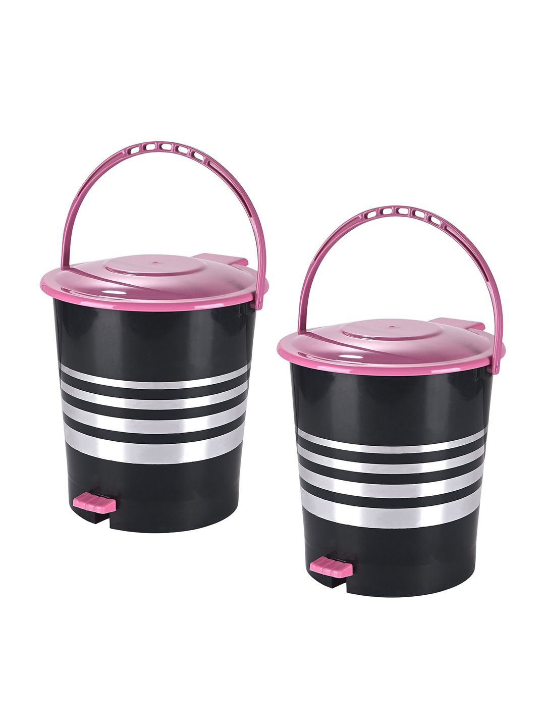Kuber Industries 2 Pcs Black & Pink Striped Pedal Dustbin10 L