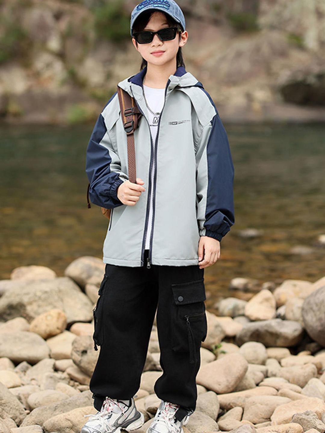 Hopscotch Boys Navy Blue Polyester Colourblocked Jackets