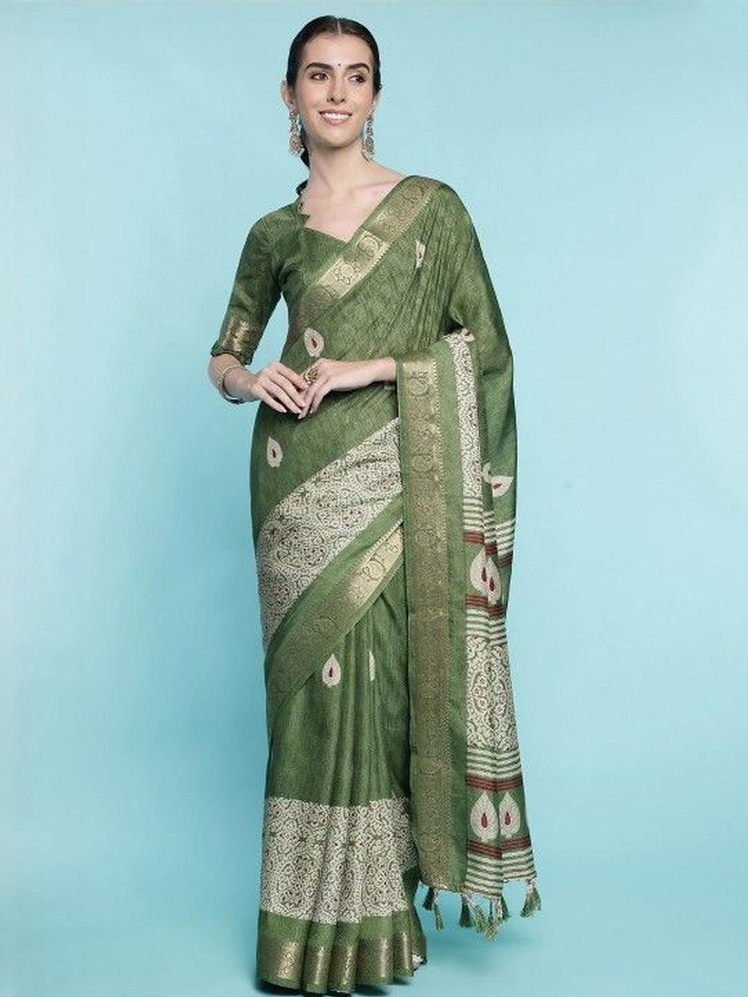 KARAGIRI Green Dola Silk Saree With Blouse Piece