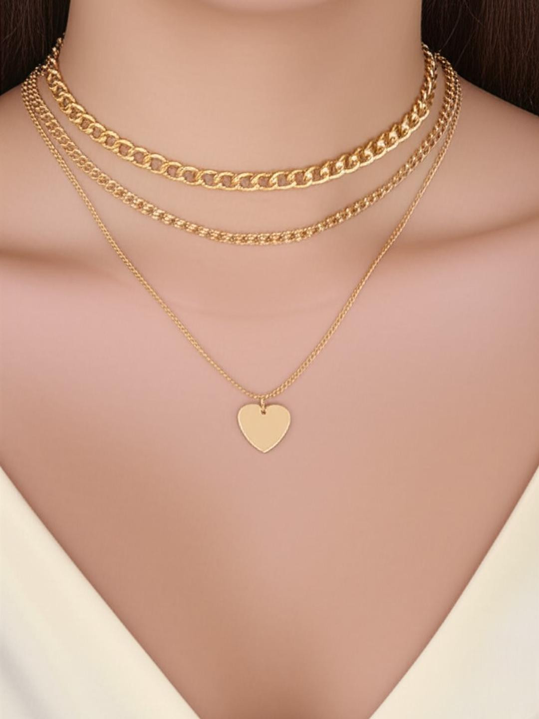 DressBerry Women Alloy Gold-Plated Triple Layered Heart Pendant