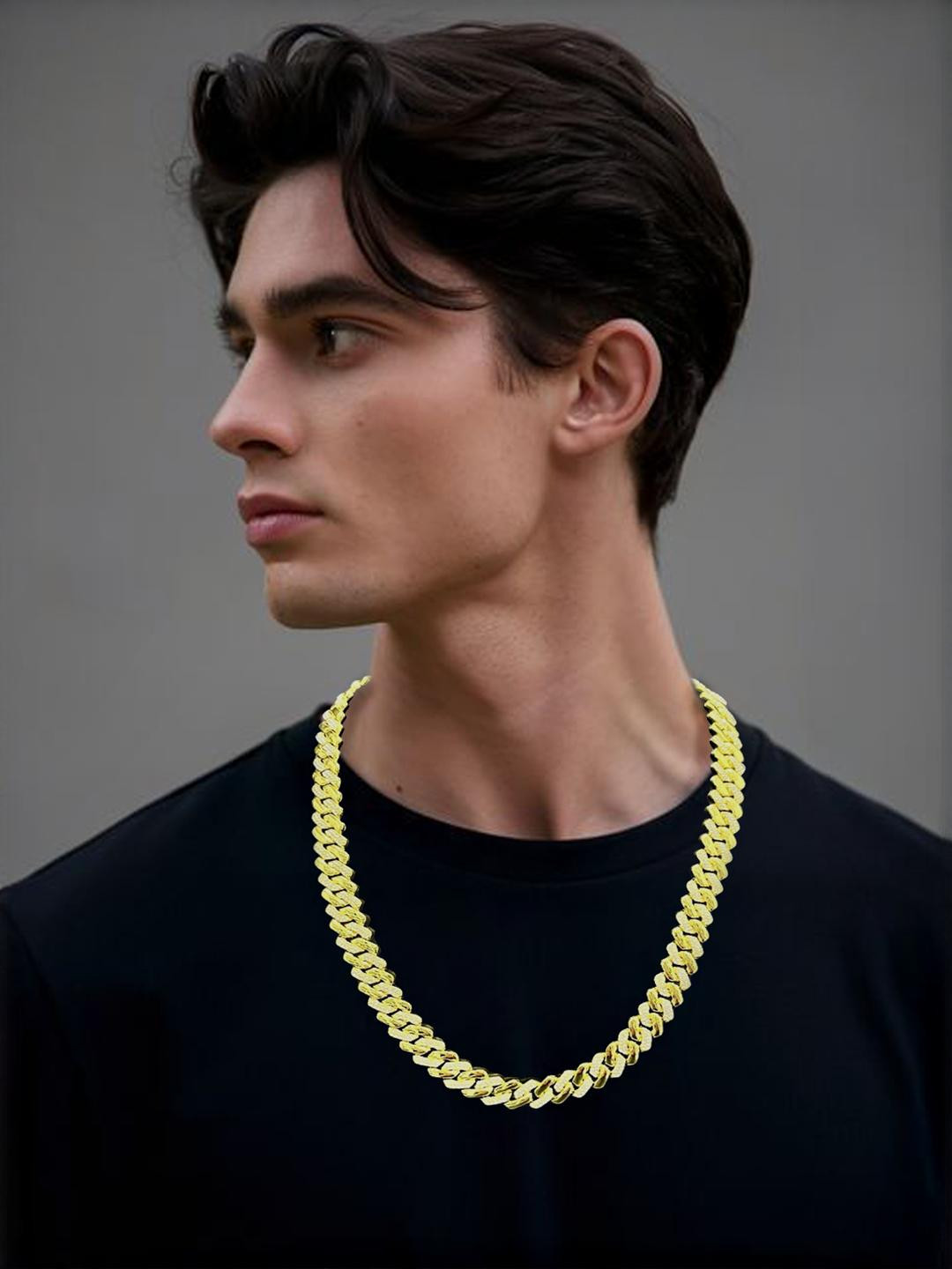 VAGHBHATT Men Gold-Plated Studded Curb Chunky Chain Necklace