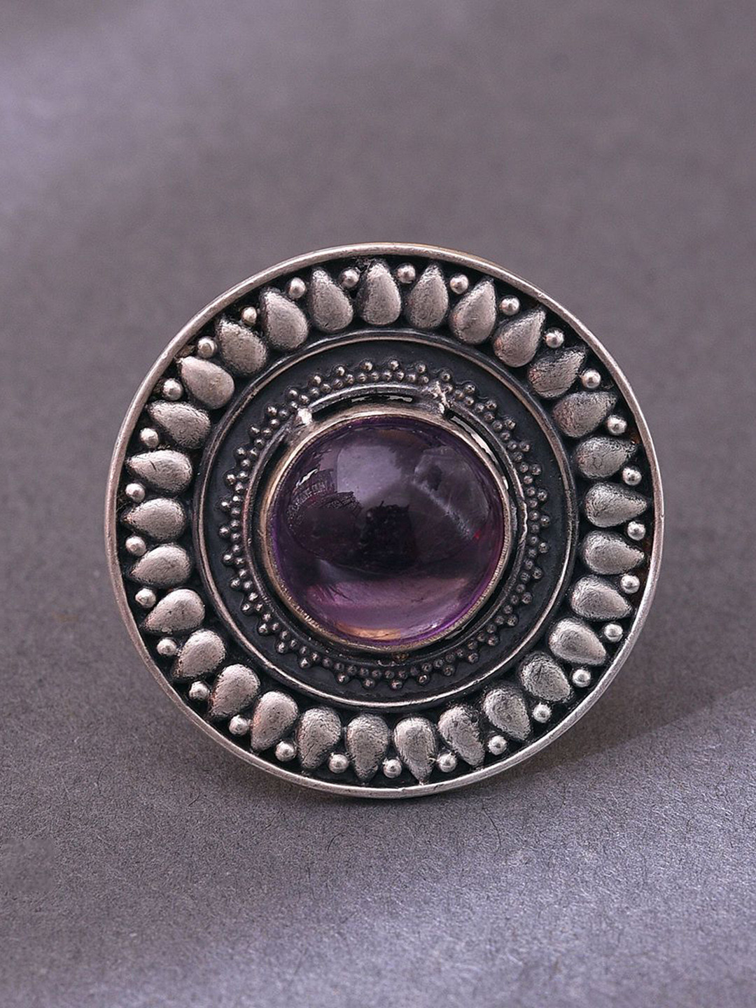 JAYPORE Silver Amethyst Studded Finger Ring