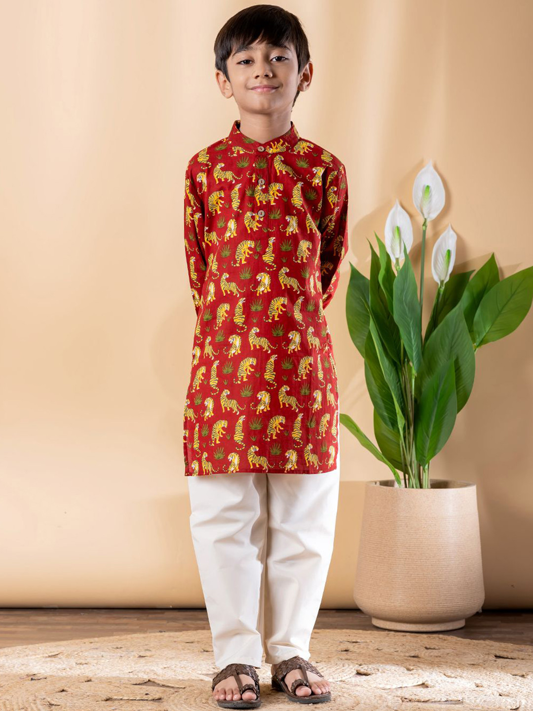 Boys Animal Printed Cotton Kurta with Pyjamas