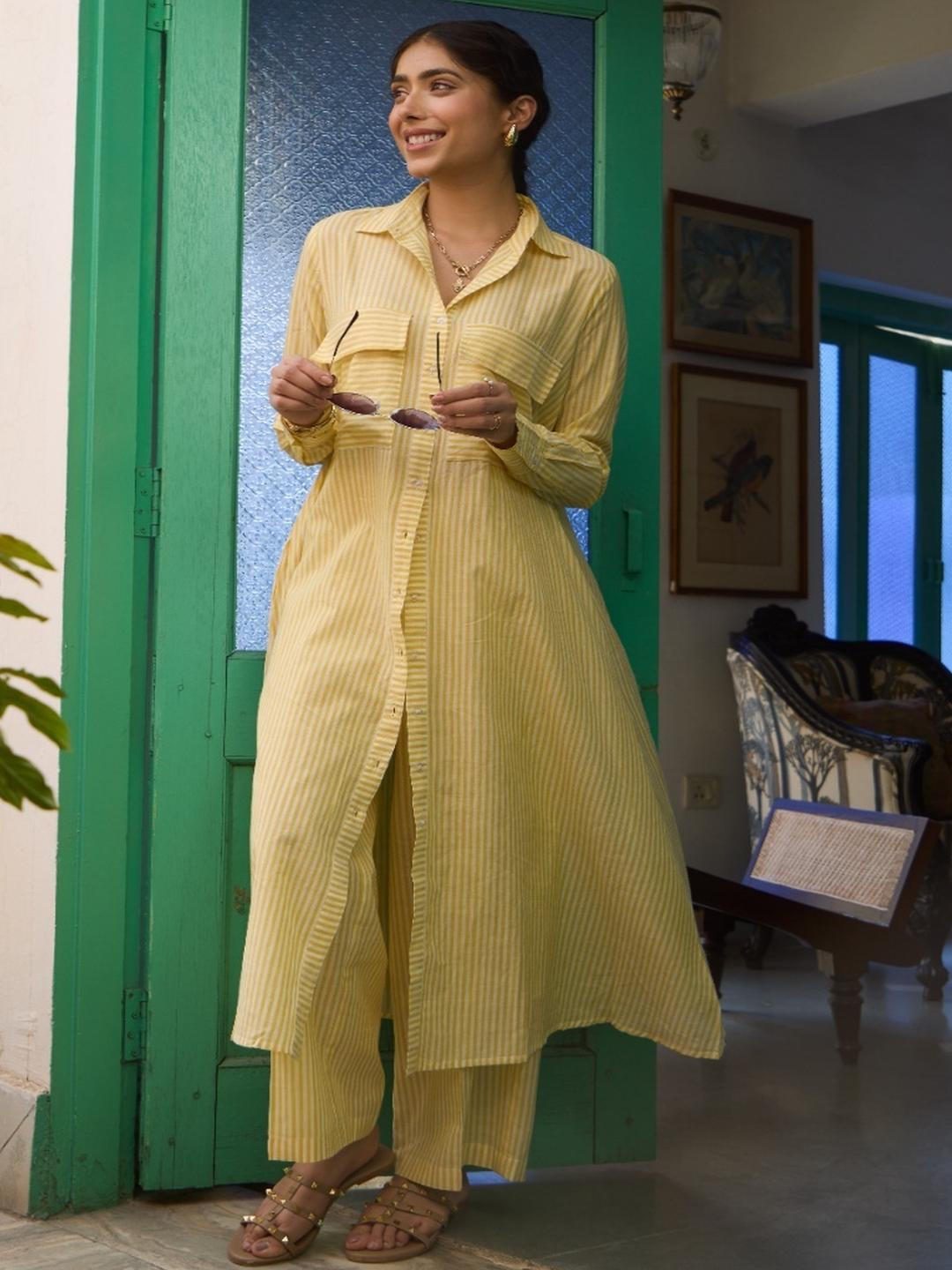 House of Surkh Women Yellow Pure Cotton  Kurtis