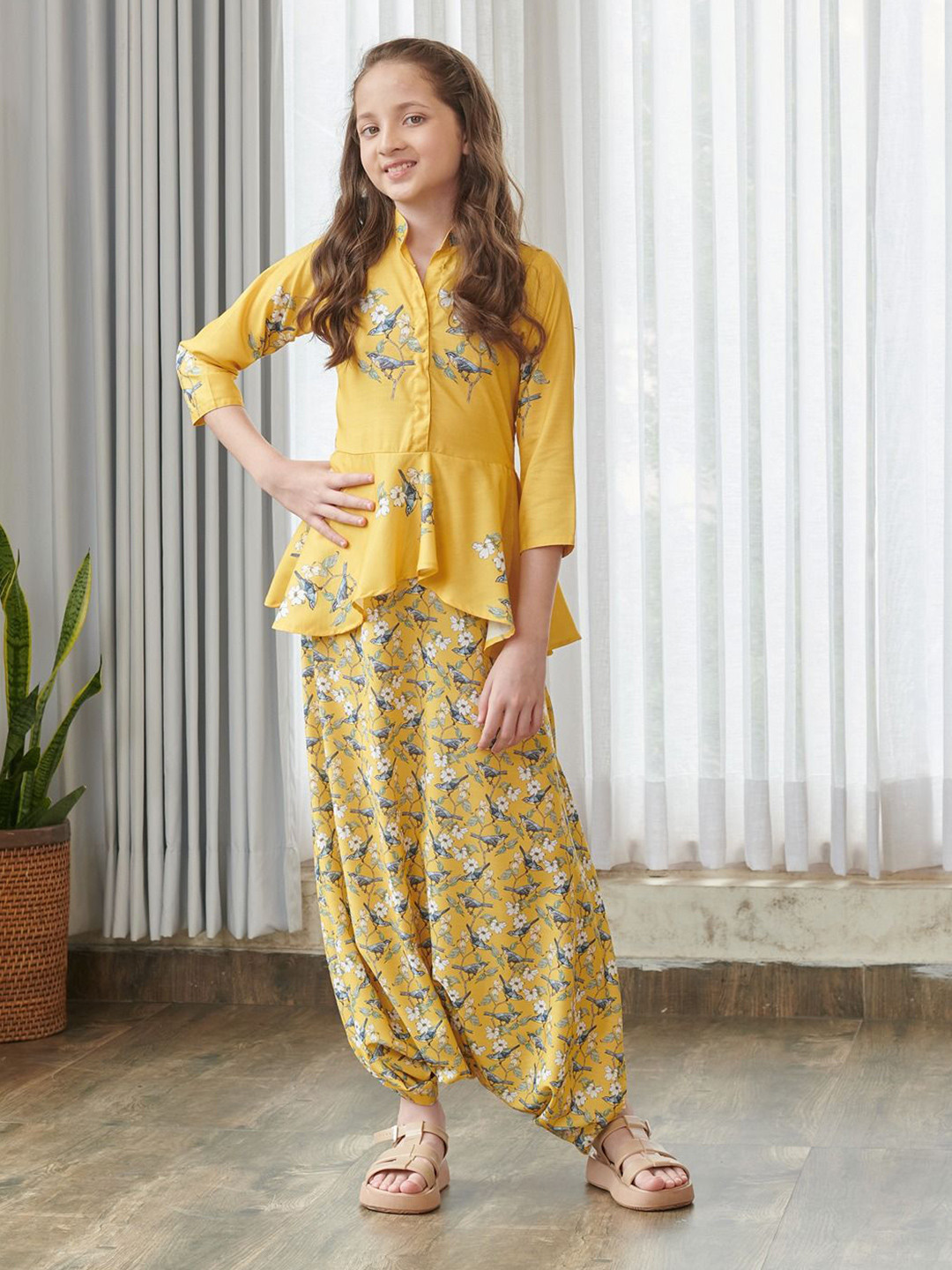 Pasha Girls Kesar Yellow Peplum Dhoti Jumpsuit